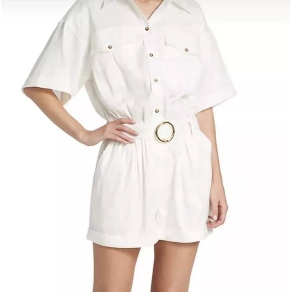 Frame Arie Utility Linen-Blend Romper - Picture 2 of 9